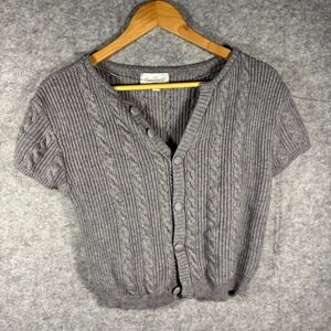 PacSun Short Sleeve Cable Knit V Neck Cardigan Sweater XL Gray‎